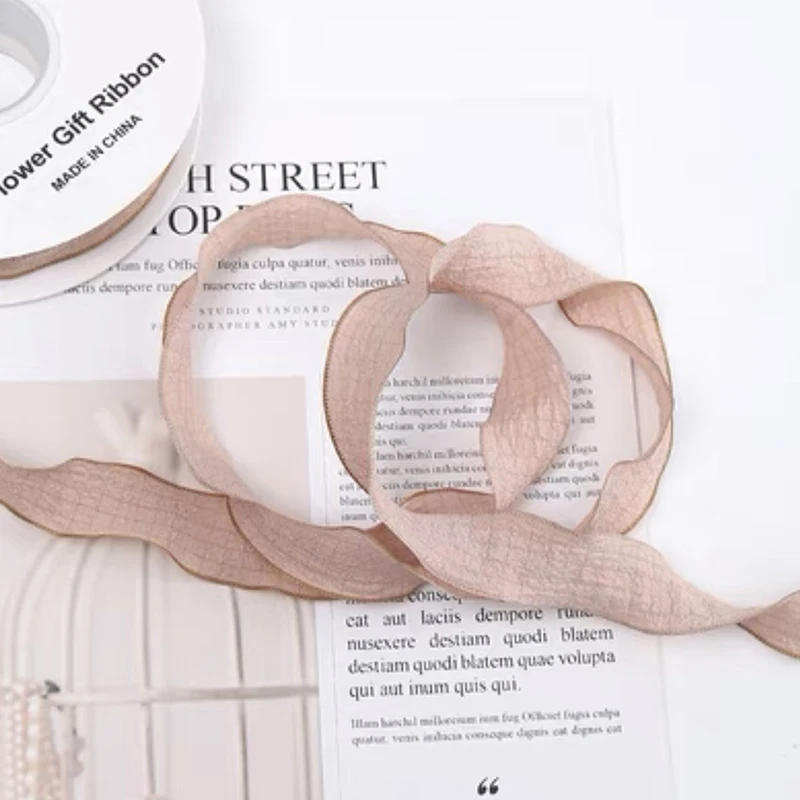 Description Picture 5 of item10 Yards Fishtail Yarn Ribbons Wave Edge Pleated Chiffon Ribbon Gifts Packaging Material Wedding Birthday Party Flower DIY Decor