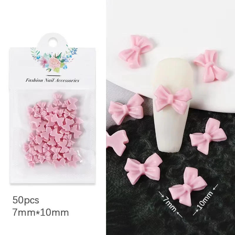 Description Picture 6 of item50pcs Mini Bow Nail Art Decorations 3D Cute Candy Color Nails Charms Designs Pink Black White DIY Resin Nail Accessories