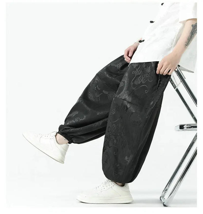Description Picture 2 of itemStreetwear Jogger Pants Men Wide-leg Trousers Elastic Waist Pants Oversized Vintage Casual Harem Pants Male Summer Loose 5XL