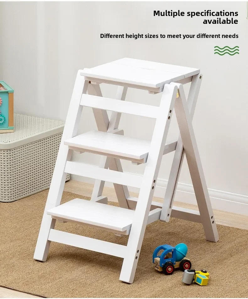 Description Picture 5 of itemWood Natural Climbing Kitchen Stool Multifunctional Ladder Chair Folding Design Ladder Stool Stable Load-bearing Step Ladder