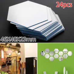24 Pcs 3D Mirror Hexagon Wall Stickers Removable Art Decal Home Living Room Decoration Mural DIY Creative Montage 46x40x23mm