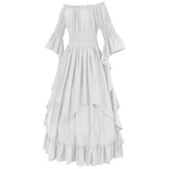 Women Medieval Costume Dresses Slim Fit Fairy Witch White Dresses Women Retro Flare Sleeve Gown Glitter Force Cosplay Costumes