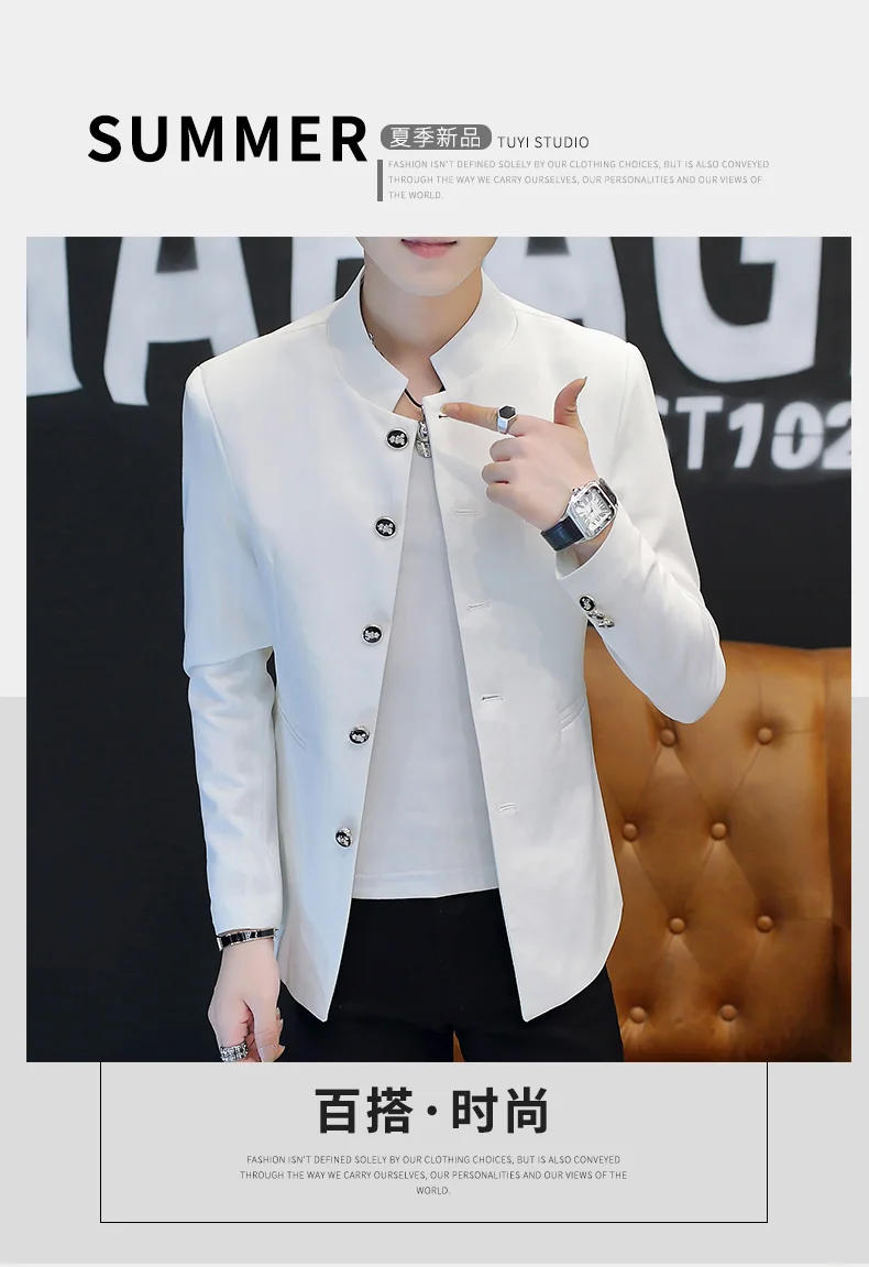 Description Picture 3 of item2024 New Business Casual Handsome with Solid Color Long Sleeve Casual Stand Collar Suit Male Korean Version Slim-fit Trend