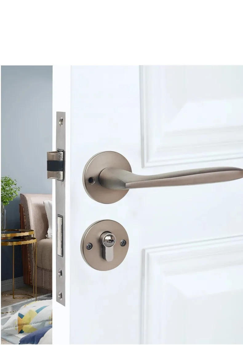 Description Picture 5 of itemModern Aluminum Bedroom Door Locks Double Side Door Handle Lock Body Set Mute Security Door Lock with Key High Quality Hardware