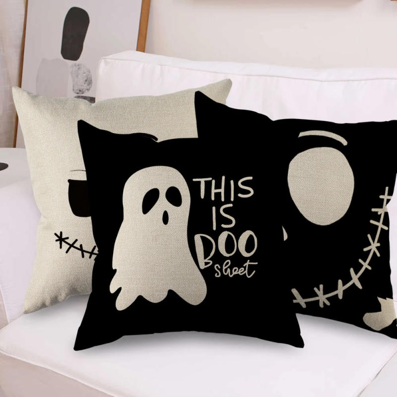 Description Picture 3 of itemHollow Skull Linen Square Throw Pillow Case Decorative Cushion Cover Pillowcover for Sofa 18"X 18" Throw Pillow Covers