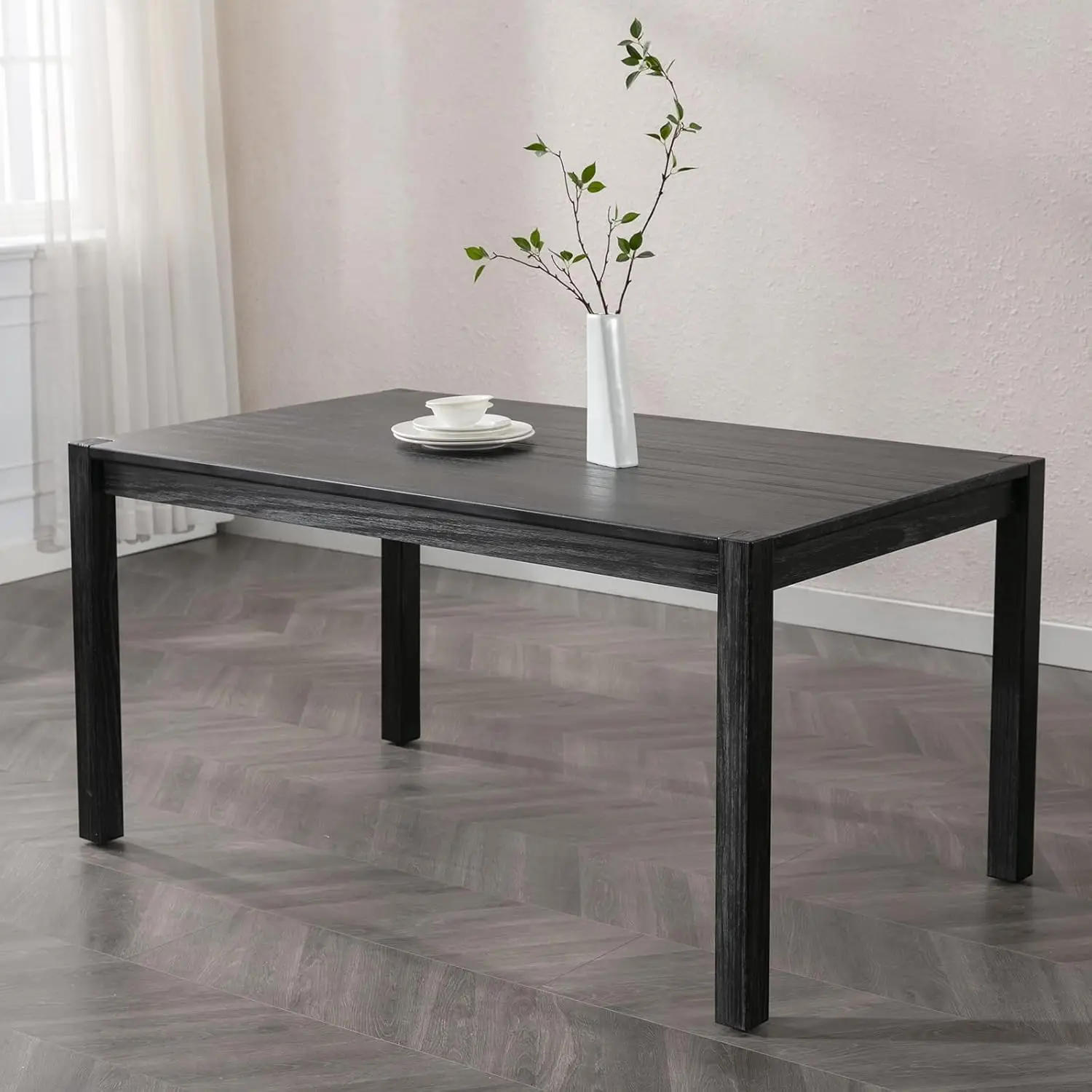 Description Picture 3 of itemWood Dining Table, 59 Inches Farmhouse Rectangle Dining Room Table for 4-6 Person Rustic Kitchen Table, Dining Tables