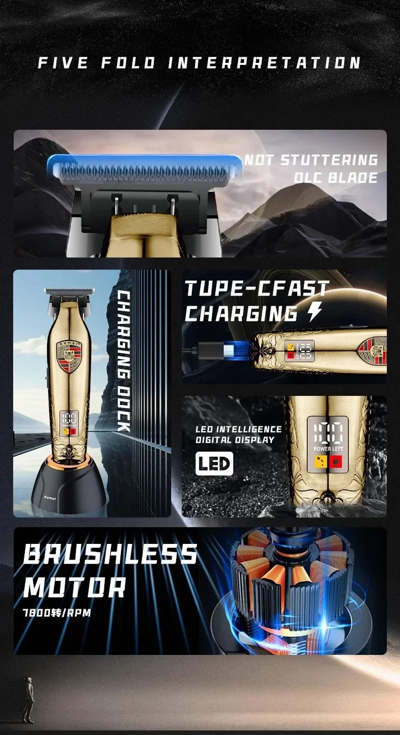 Description Picture 3 of itemKemei Barber Professional Hair Clipper Men Rechargeable Hair Trimmer Beard Cordless Electric Hair Cutting Machine Rechargeable