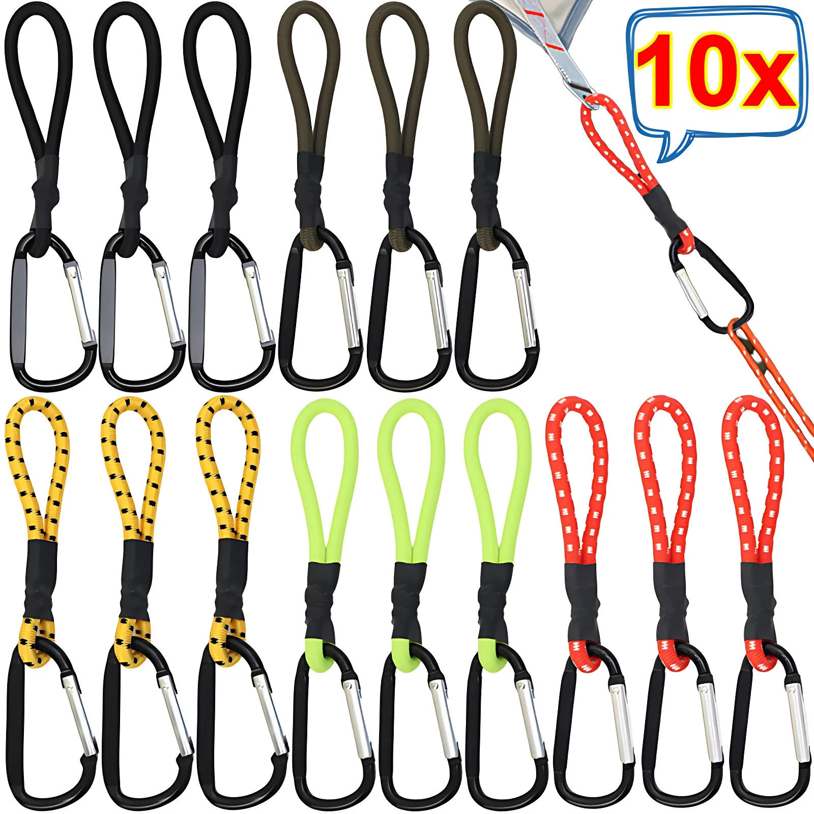 Description Picture 3 of item5/10pcs Tent Elastic Rope Cord Hook Versatile Outdoor Camping Canopy Tarp Tent Fixing Cord String Carabiner Hooks Accessories