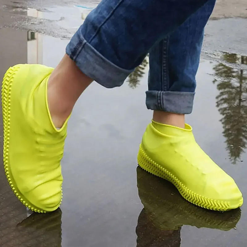 Description Picture 2 of item1 Pair Non-Slip Shoe Covers Reusable Elastic Waterproof Overshoes Latex Thickened Rain Boots Outdoor