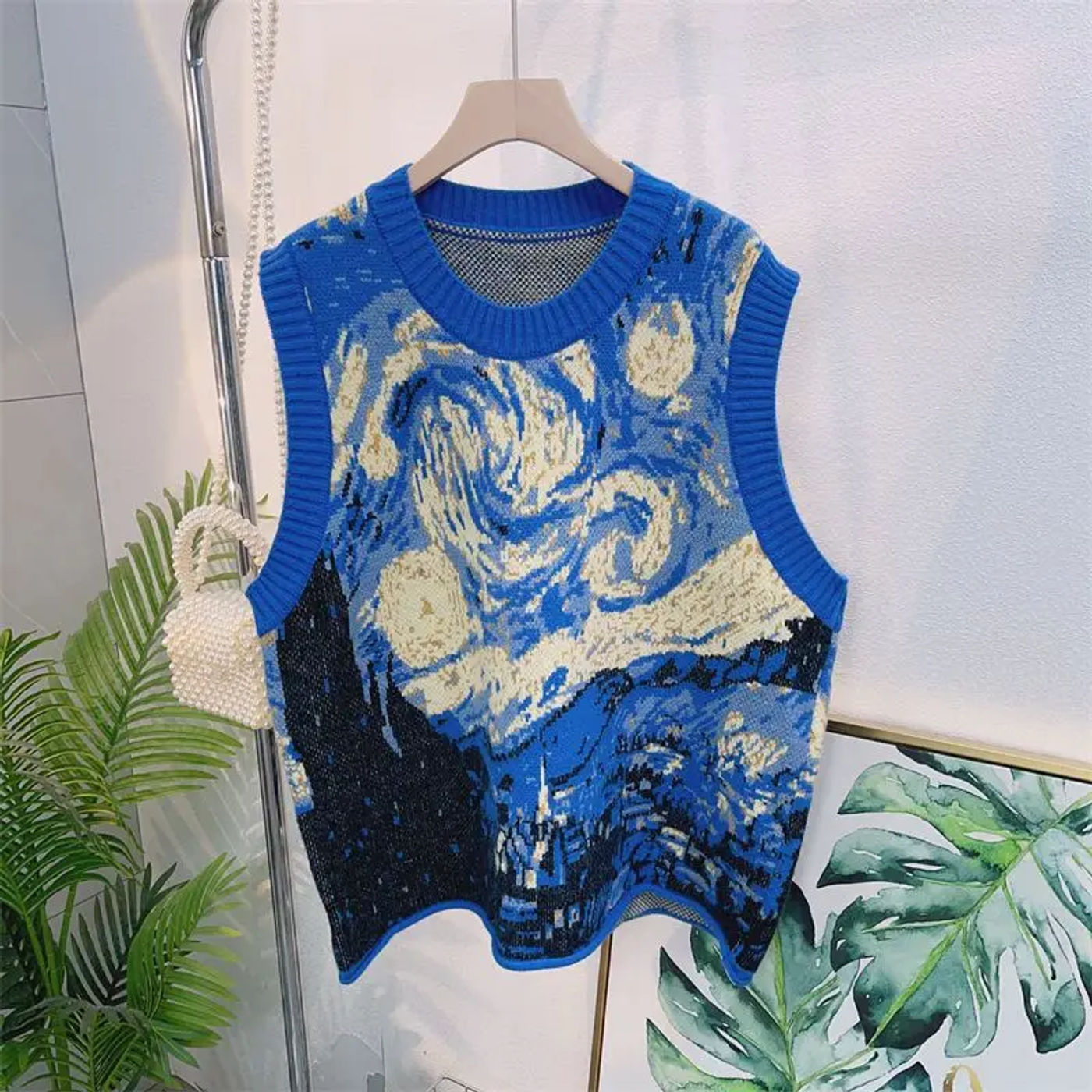 Description Picture 4 of itemFashion Vintage Pullovers for Women Jacquard Sleeveless Design Aesthetics Sweater Vest Loose Autumn Winter Lazy Style Clothing