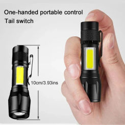 1PCS Mini LED Flashlight COB+XPE Portable Torch Lamp Camping Lantern Zoomable Focus Light Tactical Flashlights with Pen Clip