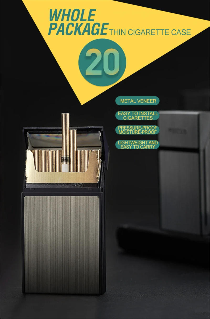 Description Picture 2 of itemSlim 100mm Metal Portable Cigarette Box 20pcs Capacity Cigarette Case Cigar Tobacco Holder Pocket Box Smoking Accessories Gadget