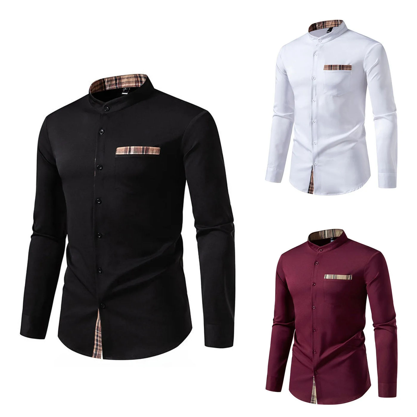 Description Picture 2 of itemMen'S Luxury Casual Social Formal Shirt Lapel Long Sleeve Solid Color Male Business Dress Shirts Slim Fit Blouse Shirt Tops