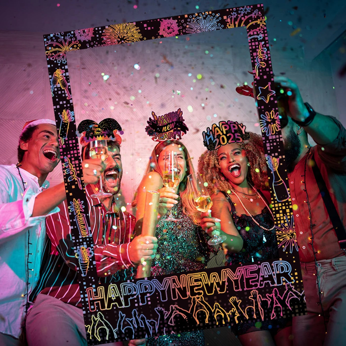 Description Picture 5 of item2025 Happy New Year Paper Glasses Photo Frame Photo Booth Props Family Eve Party Decorations Christmas Party Photobooth Supplies
