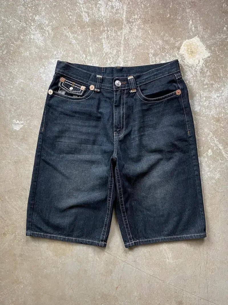 Description Picture 4 of itemStreet Embroidery High Quality Design Loose Denim Shorts Men 2024 Summer Y2K Hip Hop Aesthetic Fashion Trendy Sports Pants