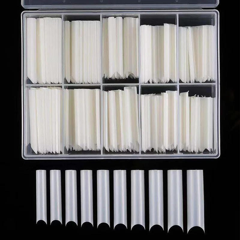Description Picture 4 of item200/240pcs XXL Square Press On False Nail Tips C Curved Straight Acrylic Extra Long Clear Natural Fake Nails Tips Salon Tool