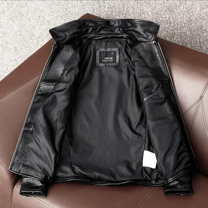 Description Picture 6 of itemFree Shipping New Black Cowhide Jacket Men Genuine Leather Coat Dad's Spring and Autumn Clothes Size S-5XL