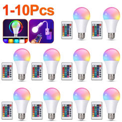 1-10Pcs E27 Led Bulb Dimmable 16 Colors RGB Light Bulbs 220V Led Magic Bulb Spot Light 15W Smart Control Led RGBW Lamp
