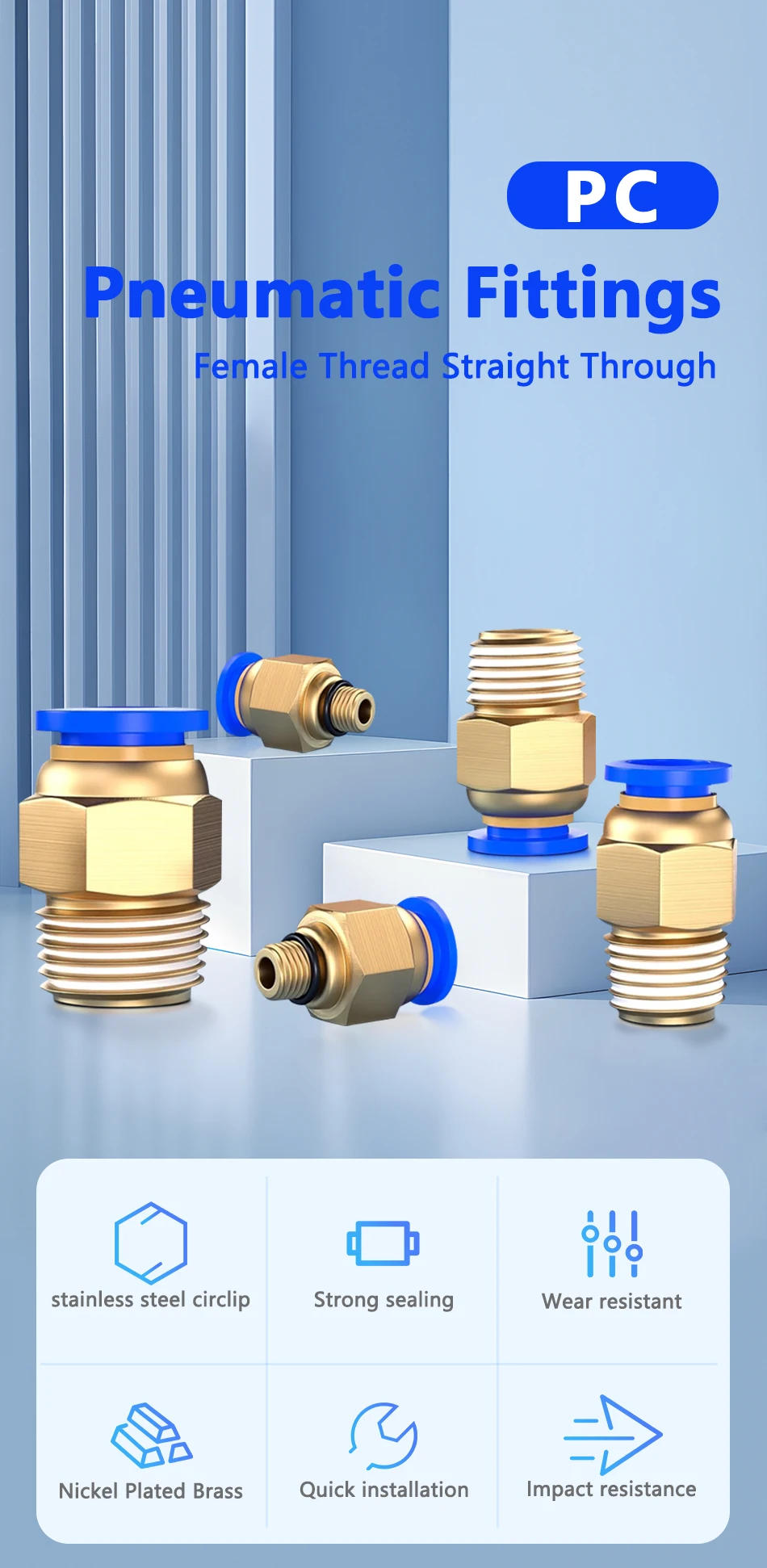 Description Picture 2 of item50/200PCS PC  Thread 1/8" 1/4" 3/8" 1/2" Pneumatic Air Connector Fitting Hose Fittings Pipe Quick Connectors 4mm 6mm 8mm 10mm 12