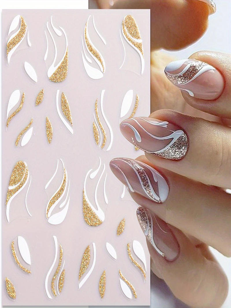 Description Picture 3 of itemNail Sticker French Line DIY Nail Art Stickers Self-Adhesive Nail Decals 3D Golden Silver Glitter Line Transfer Slider Nail Art