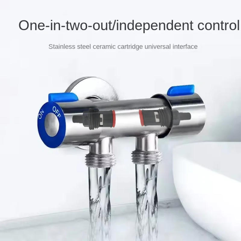 Description Picture 3 of item1 Inlet and 2 Outlet Dual Control Handle Stainless Steel Angle Valve, Suitable for Low Floors below 5th Floor