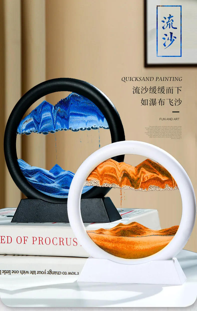 Description Picture 6 of item3D Moving Sand Art Picture Round Glass Deep Sea Sandscape Hourglass Quicksand Craft Flowing Painting Office Home Decor Gift