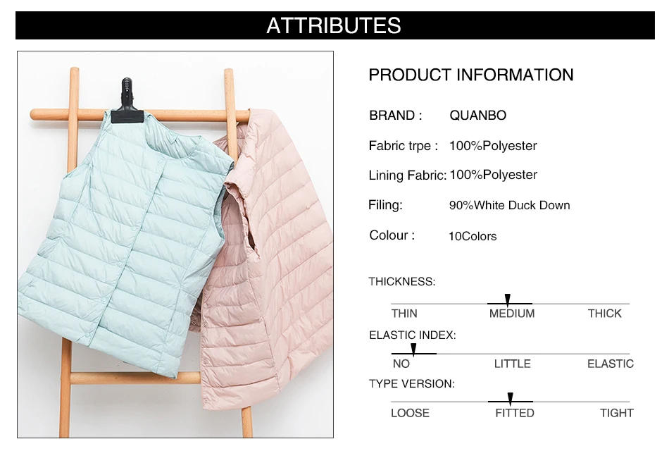 Description Picture 2 of item2025 New Women Sleeveless Puffer Jacket Spring Winter Female 90% White Duck Down Ultra Lightweight Packable Warm Down Liner Vest
