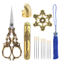 KRABALL Embroidery Tailor Scissors Kits Vintage Scissors European Style Sewing Needlework Thread Scissors with Thimble
