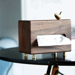 Retro Black Walnut Brass Foot Tissue Box Luxury Living Room Coffee Table Decor Rectangular Pumping Paper Tube