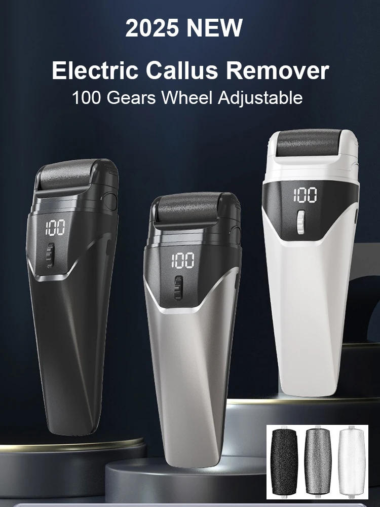 Description Picture 2 of item2025 NEW Electric Foot File Grinder 100 Gear 3 Rollers Type-C Rechargeable Pedicure Tool Heel Dead Skin Exfoliate Callus Remover