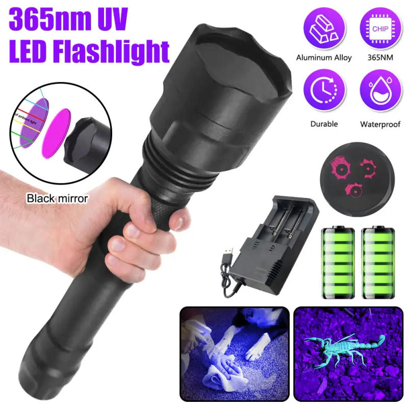 Description Picture 2 of item365nm LED UV Flashlight Blacklight Ultraviolet Torch 365nm Violet Light Pet Urine Scorpion Detector Tool UV Lamp Rechargeable