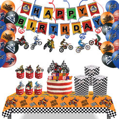 Motorcycle Birthday Dirt Bike Party Decor Banner Cake Topper Multicolor Balloon for Boy Kids Motocross Party Decoration Supplies