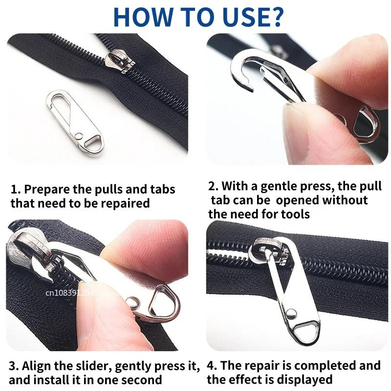 Description Picture 3 of item1/5/10/20Pcs Zipper Slider Puller Instant Repair Bag Replacement Bad Buckle Travel Suitcase Head DIY Sewing Craft