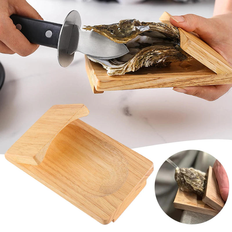 Description Picture 2 of itemOyster Shucking Clamp,Stainless Steel Scallop Shell Shucking Cutter,Wood Seafood Opener Tool for Home Kitchen Barbecue Camping