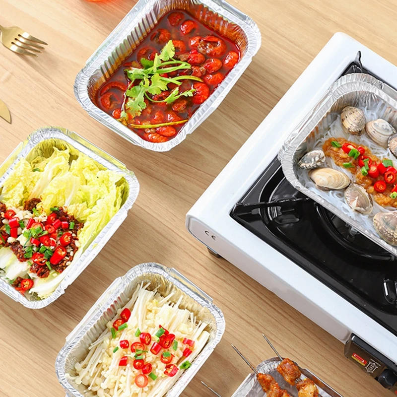 Description Picture 4 of item50PCS Aluminum Foil Tray Pan Disposable Thickened Food Container BBQ Tray Takeaway Packing Boxes for Kitchen Cooking Baking Tool