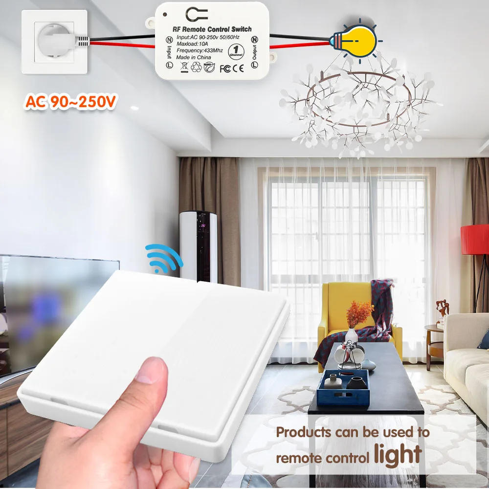 Description Picture 4 of item433Mhz Light Switch Active Output Wireless Wall Panel Switch AC 110V 220V Relay Receiver Rf Push Button Transmitter for LED Fan