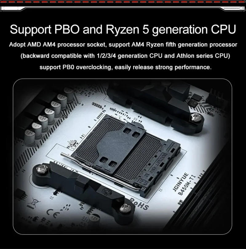 Description Picture 4 of itemJGINYUE B450M Motherboard AMD Ryzen 5 5500 DDR4 Dual Channel Memory Max 64GB RAM 2 M.2 M-ATX B450M GAMING Board