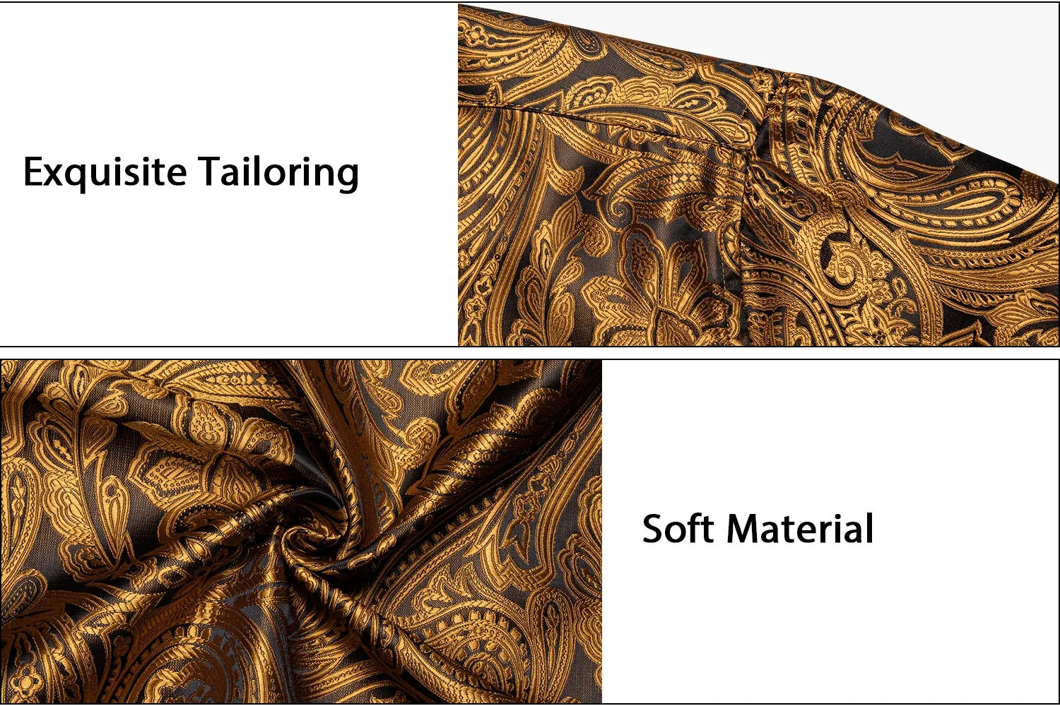 Description Picture 2 of itemGold Paisley Silk Shirts for Men Long Sleeve Luxury Brand Tuxedo Wedding Party Men Clothing DiBanGu