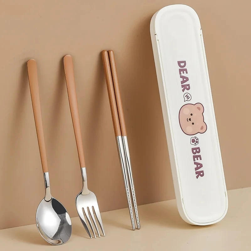 Description Picture 4 of item304 Stainless Steel Cartoon Cutlery Set with Case Kids Fork Spoon Portable Cutlery Travel Tableware Reusable Flatware