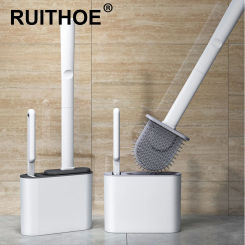 Wall Hanging Toilet Brush with Holder Long Handled Silicone Toilet Brush Soft Bristles WC Cleaning Brush Bathroom Accessories