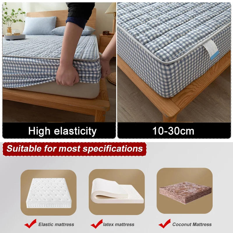 Description Picture 4 of itemWaterproof Fitted Sheet Double Queen King Quilted Mattress Cver Protector Antibracterial Breathable Bed Sheet Plaid Bed Cover