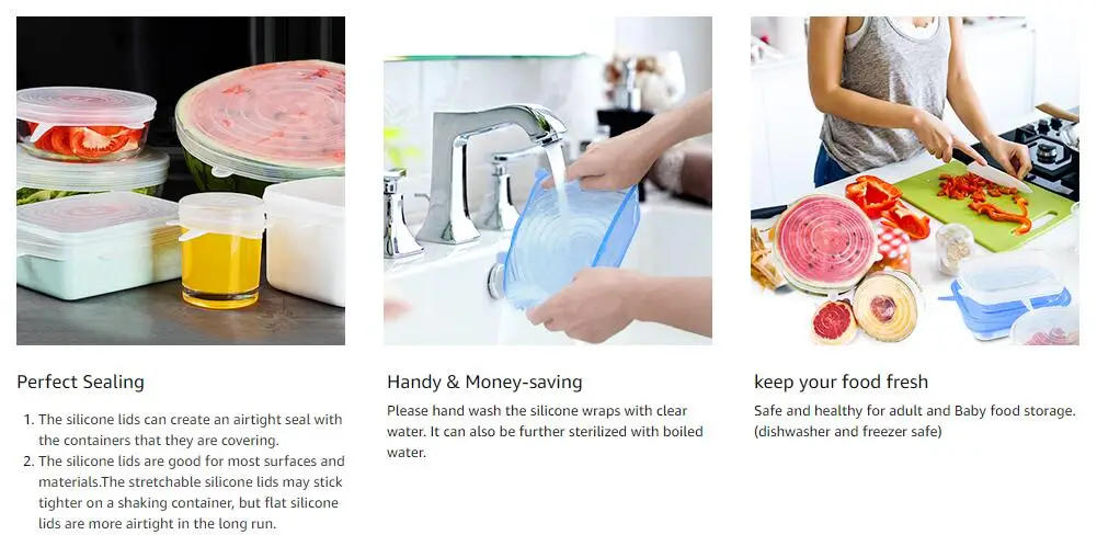 Description Picture 5 of item6pcs Housewares Kitchen Storage Organization Can Lids Universal Silicone Lid for Cookware Bowls Reusable Stretch Cover & Food