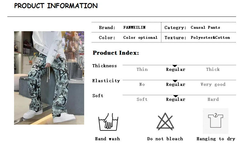 Description Picture 2 of itemMens Y2K Streetwear USA Style Graffiti Cargo Pants Men Letter Print Casual Trousers Vintage Straight Long Pants Pantalon Hombre