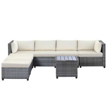 7 Piece Rattan Sectional Seating Group with Cushions, Outdoor Ratten Sofa Patio Furniture Set for Porch Lawn Garden Backyard