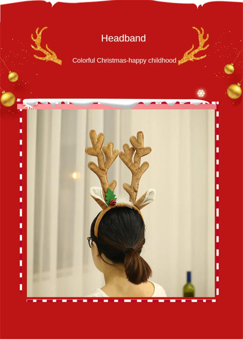 Description Picture 4 of itemChristmas Reindeer Antlers Headband Elk Antlers Ears Head Hoop With Red Bell Christmas Party Hair Accessories Navidad 2025