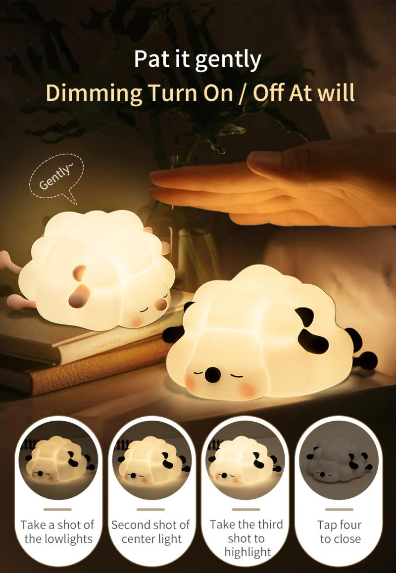 Description Picture 4 of itemLED Night Lights Cute Sheep Panda Touch Sensor Silicone Lamp USB Rechargeable Timing Room Decor nightlight Kids Birthday Gifts