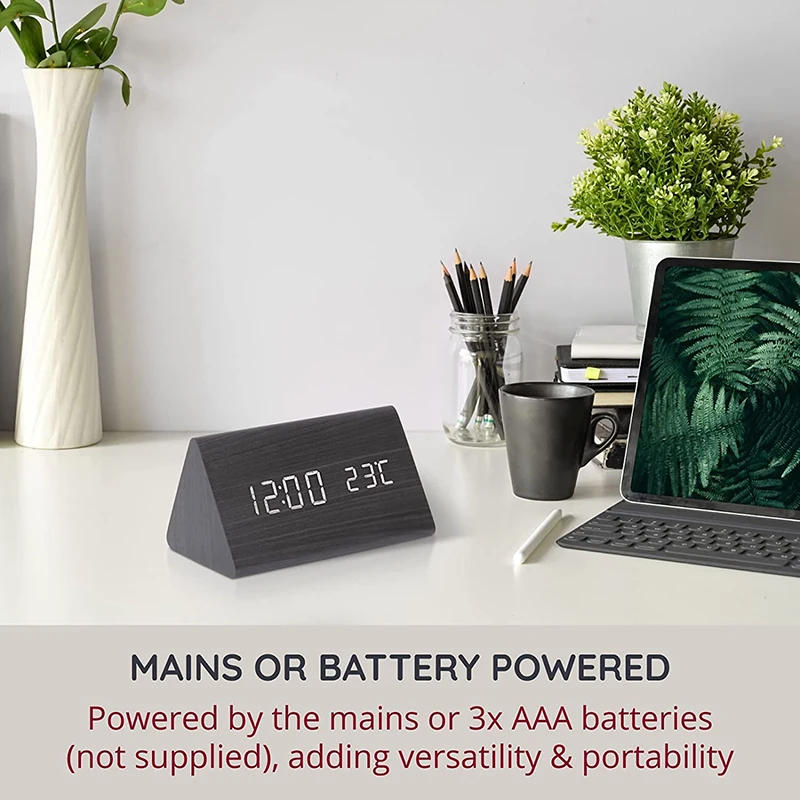 Description Picture 5 of itemDigital Clock Wooden Sound Control LED Alarm Clock with Temperature USB/AAA Desktop Clocks Snooze Desperadoes Home Table Decor