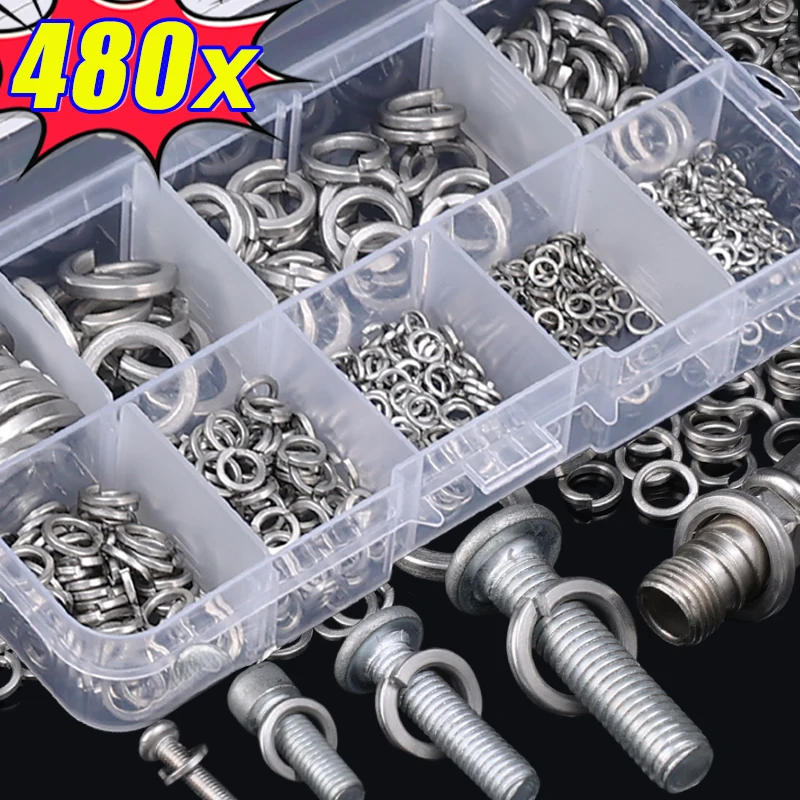 Description Picture 4 of itemStainless Steel Spring Lock Washers Metal O Rings Flat Gaskets Set Fasteners Hardware Assortment Kits M2 M2.5 M3 M4 M5 M6 M8 M10