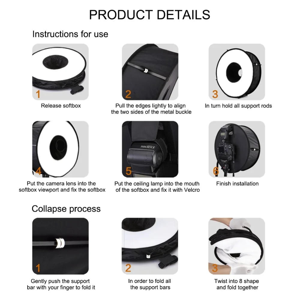 Description Picture 6 of item45cm 18" Easy-folded Ring Softbox Speedlight Flash Diffuser Reflector for Canon Nikon Portrait Photography