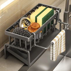 1pc Multi-Functional Kitchen Sink Storage Rack - Holds Sponge, Soap, Brush, Towel, Scrubbers,  for Hotel and Home Use